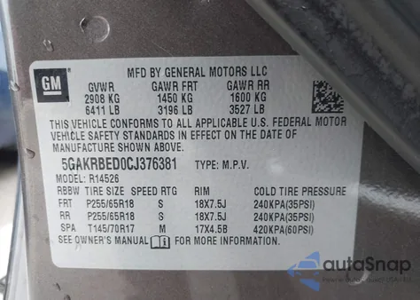 2012 Buick Enclave from USA, damaged, VIN 5GAKRBED0CJ376381